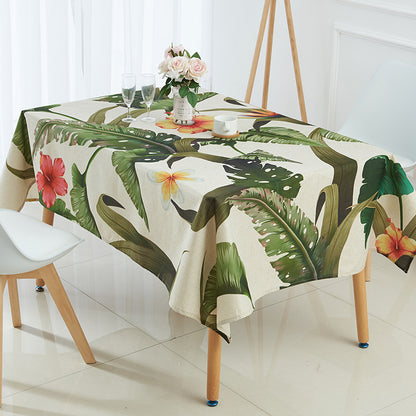 Tropical Green Plant Linen Waterproof Tablecloth Palm Leaf Coffee Table Tablecloth