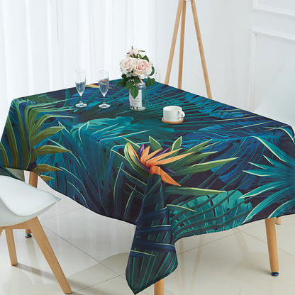 Tropical Green Plant Linen Waterproof Tablecloth Palm Leaf Coffee Table Tablecloth