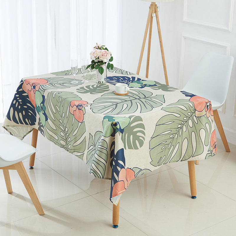 Tropical Green Plant Linen Waterproof Tablecloth Palm Leaf Coffee Table Tablecloth