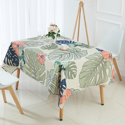 Tropical Green Plant Linen Waterproof Tablecloth Palm Leaf Coffee Table Tablecloth